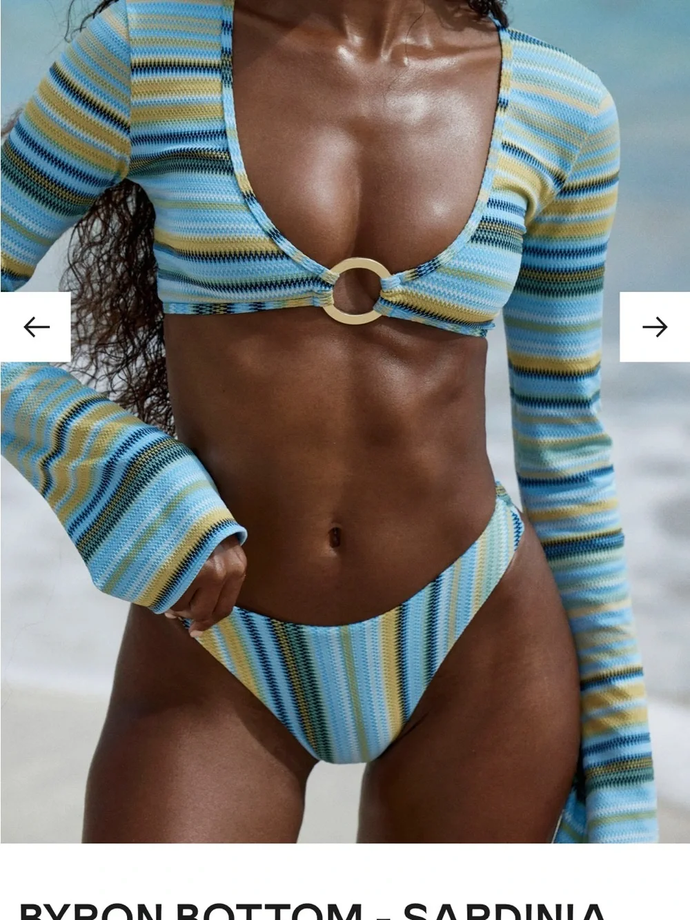 Monday Swimwear Byron Bikini Bottom - Blue, Yellow, Black Stripe
